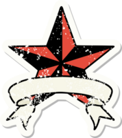 worn old sticker with banner of a star png