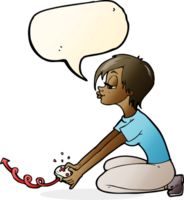 cartoon girl playing computer games with speech bubble png