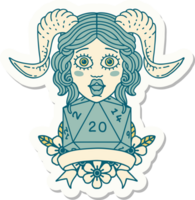 sticker of a tiefling with natural twenty dice roll png