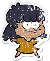 distressed sticker of a cartoon girl smiling png