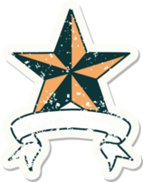 worn old sticker with banner of a star png