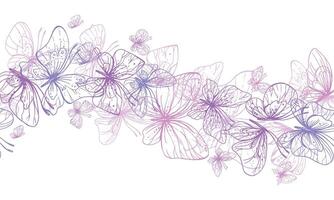 mariposas son rosa, azul, lila, volador, delicado línea arte, acortar Arte. gráfico ilustración mano dibujado en rosa, lila tinta. sin costura tablero modelo eps vector