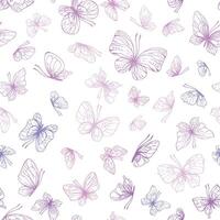 mariposas son rosa, azul, lila, volador, delicado línea arte, acortar Arte. gráfico ilustración mano dibujado en rosa, lila tinta. sin costura modelo eps vector