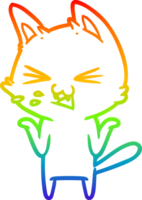 rainbow gradient line drawing of a cartoon cat hissing png