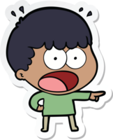 sticker of a cartoon shocked man pointing png