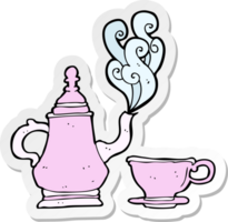 sticker of a cartoon coffee pot and cup png