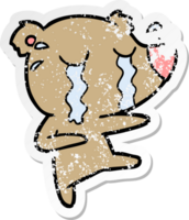 distressed sticker of a cartoon crying bear png