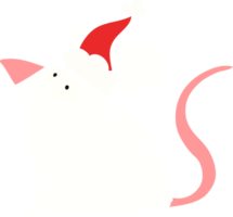 hand drawn flat color illustration of a frightened mouse wearing santa hat png