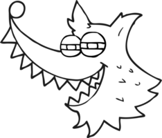 hand drawn black and white cartoon crazy wolf png