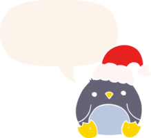 linda dibujos animados pingüino vistiendo Navidad sombrero con habla burbuja en retro estilo png