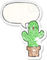 cartoon cactus with speech bubble distressed distressed old sticker png