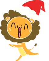 content main tiré plat Couleur illustration de une Lion portant Père Noël chapeau png
