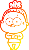 warm gradient line drawing of a cartoon happy old woman png