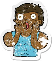 retro distressed sticker of a cartoon shocked gym man png