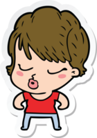 sticker of a cartoon woman with eyes shut png