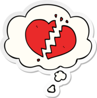 cartoon broken heart with thought bubble as a printed sticker png