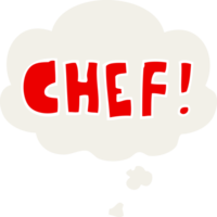 tekenfilm woord chef met gedachte bubbel in retro stijl png