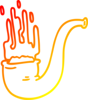 warm gradient line drawing of a cartoon smoking pipe png