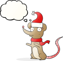 hand drawn thought bubble cartoon mouse wearing christmas hat png