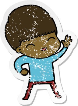 beunruhigter Aufkleber eines fröhlichen Cartoon-Jungen png