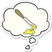 cartoon knife spreading butter with thought bubble as a printed sticker png