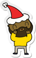 hand- getrokken sticker tekenfilm van een gebaard Mens vervelend de kerstman hoed png