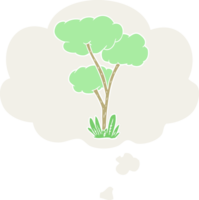 dessin animé arbre avec pensée bulle dans rétro style png