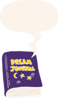 cartoon dream journal with speech bubble in retro style png