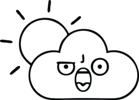 line drawing cartoon of a sun and cloud png