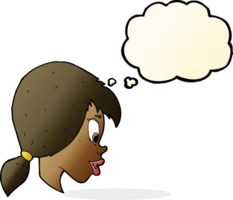 cartoon pretty female face with thought bubble png