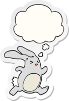 tekenfilm konijn met gedachte bubbel net zo een gedrukt sticker png