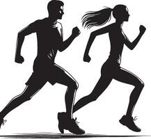 hombre y mujer corredores silueta Pareja corriendo vector
