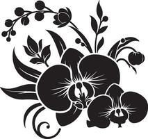 Black silhouette of orchid flowers vector