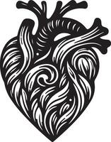 Human heart anatomically correct hand drawn line art. Flash tattoo or print design illustration vector