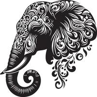 negro y blanco tatuaje de un elefante vector