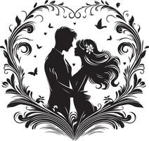 Couple faces heart silhouette concept. Silhouette of man and woman heads forming a heart shape vector