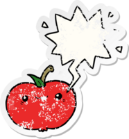 dessin animé Pomme avec discours bulle affligé affligé vieux autocollant png