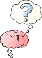 cartoon curious brain with thought bubble in smooth gradient style png