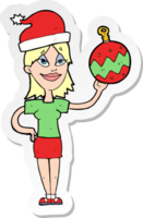 sticker of a cartoon woman ready for christmas png