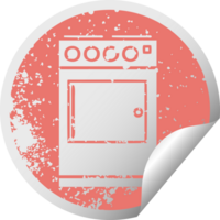 distressed circular peeling sticker symbol of a oven and cooker png