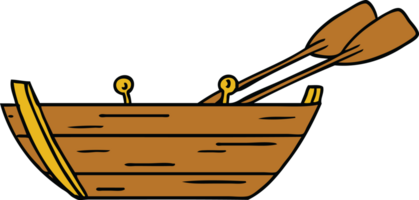 main tiré dessin animé griffonnage de une en bois bateau png