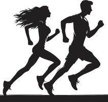 man and woman runners silhouette couple running vector