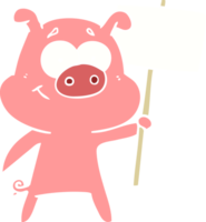 happy flat color style cartoon pig png