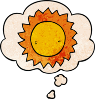 cartoon sun with thought bubble in grunge texture style png