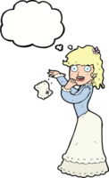 cartoon victorian woman dropping handkerchief with thought bubble png