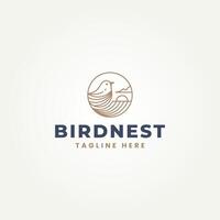 minimalist bird nest with ocean and sunset line art logo illustration design vector