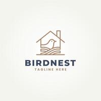minimalist bird's house line art label logo illustration design. simple modern bird nest logo concept vector