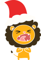 main tiré plat Couleur illustration de une Lion portant Père Noël chapeau png