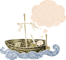 dessin animé vieux bateau avec pensée bulle dans grunge affligé rétro texturé style png