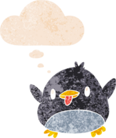 cute cartoon penguin with thought bubble in grunge distressed retro textured style png